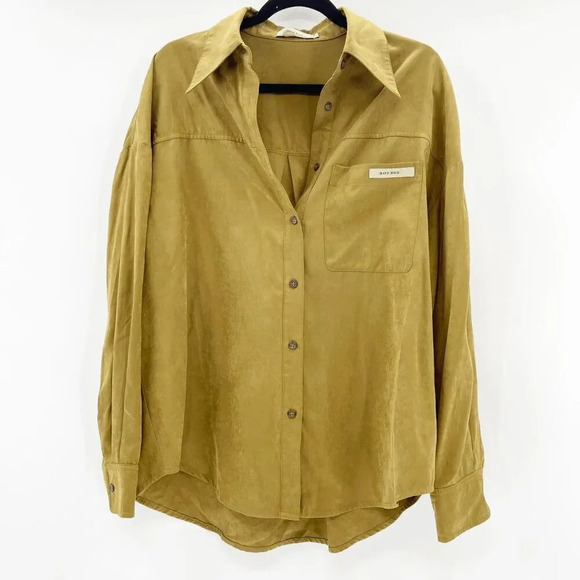Other - Have Rice Mens Button Down Shirt Size L Yellow Brown Chest Pocket Long Sleeve